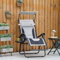 Outsunny Garden Sun Lounger Chair With Sun Shade - Grey - 84B-781V70
