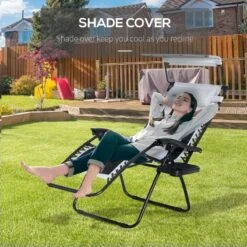 Outsunny Garden Sun Lounger Chair With Sun Shade - Grey - 84B-781V70 -OUTSUNNY Sales Shop o u outsunny 84b 781v70 4