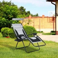 Outsunny Garden Sun Lounger Chair With Sun Shade - Grey - 84B-781V70 -OUTSUNNY Sales Shop o u outsunny 84b 781v70 lifestyle