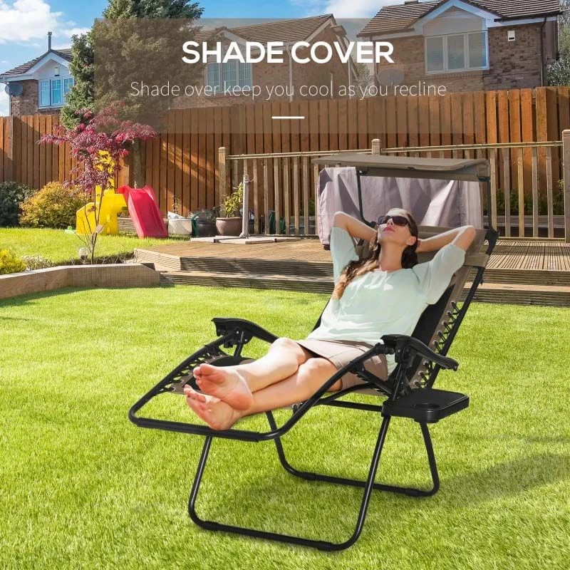 Outsunny Garden Sun Lounger Chair With Sun Shade - Brown - 84B-781V70CF 6 Outsunny Garden Sun Lounger Chair With Sun Shade - Brown - 84B-781V70CF - Image 6