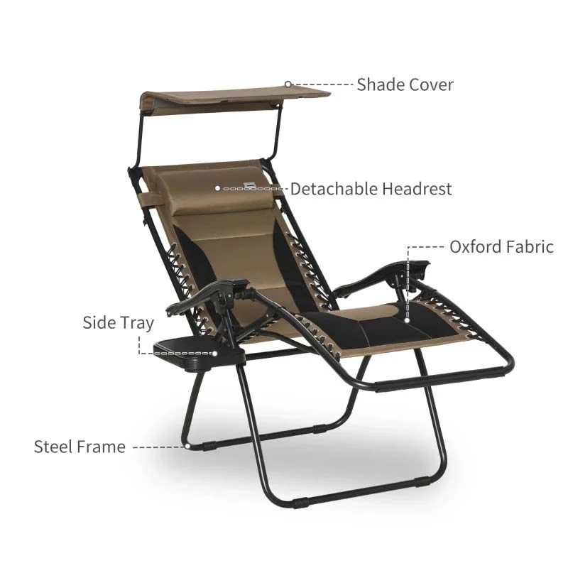 Outsunny Garden Sun Lounger Chair With Sun Shade - Brown - 84B-781V70CF 8 Outsunny Garden Sun Lounger Chair With Sun Shade - Brown - 84B-781V70CF - Image 8