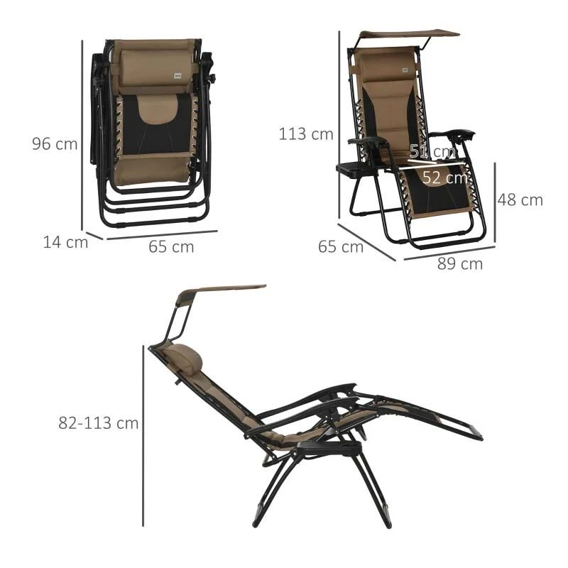 Outsunny Garden Sun Lounger Chair With Sun Shade - Brown - 84B-781V70CF 3 Outsunny Garden Sun Lounger Chair With Sun Shade - Brown - 84B-781V70CF - Image 3