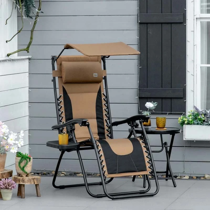Outsunny Garden Sun Lounger Chair With Sun Shade - Brown - 84B-781V70CF 9 Outsunny Garden Sun Lounger Chair With Sun Shade - Brown - 84B-781V70CF - Image 9