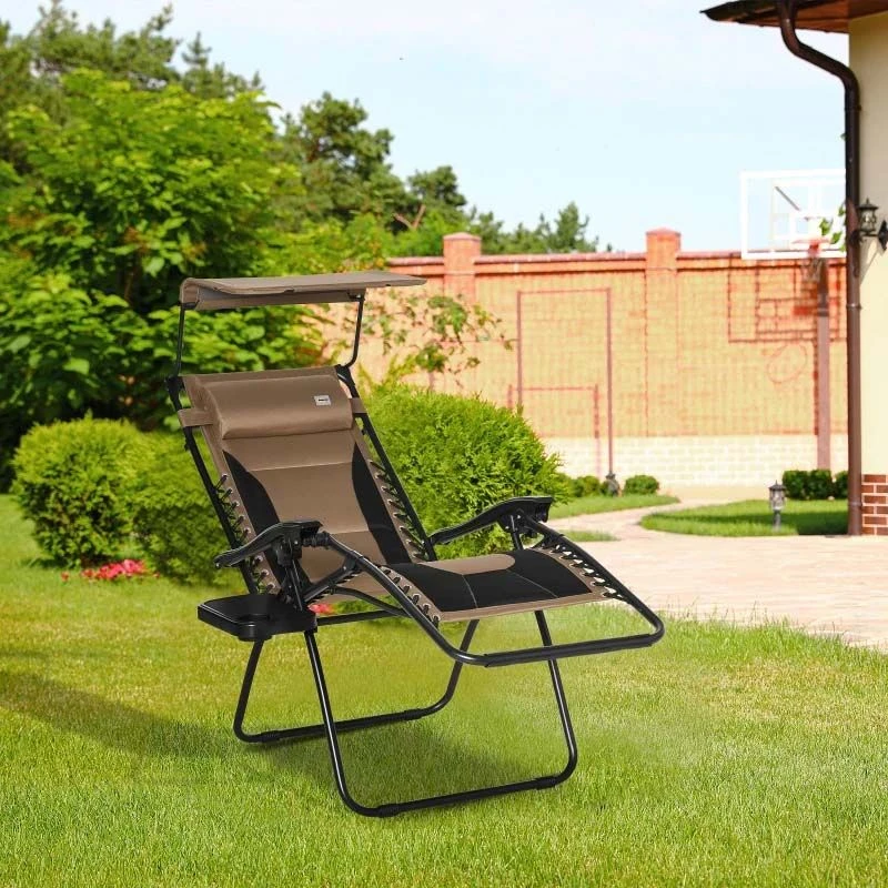 Outsunny Garden Sun Lounger Chair With Sun Shade - Brown - 84B-781V70CF 1 Outsunny Garden Sun Lounger Chair With Sun Shade - Brown - 84B-781V70CF