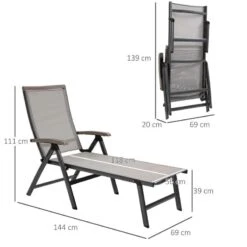 Outsunny Reclining Sun Lounger - Grey - 84B-792 -OUTSUNNY Sales Shop o u outsunny 84b 792 dimensions