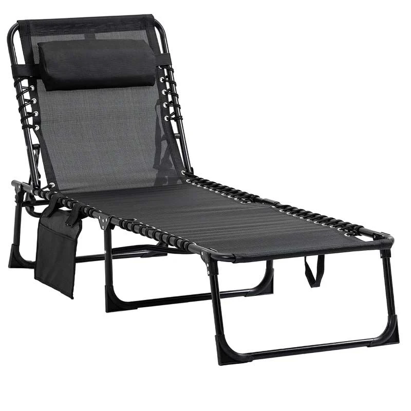 Outsunny Reclining Sun Lounger With Pillow - Grey - 84B-812BK 2 Outsunny Reclining Sun Lounger With Pillow - Grey - 84B-812BK - Image 2