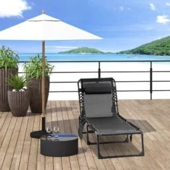 Outsunny Reclining Sun Lounger With Pillow - Grey - 84B-812BK 17 Outsunny Reclining Sun Lounger With Pillow - Grey - 84B-812BK -OUTSUNNY Sales Shop o u outsunny 84b 812bk lifestyle