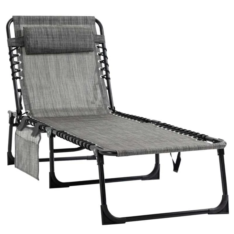 Outsunny Reclining Sun Lounger With Pillow - Grey - 84B-812V70 2 Outsunny Reclining Sun Lounger With Pillow - Grey - 84B-812V70 - Image 2