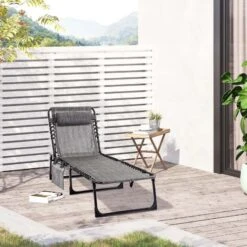 Outsunny Reclining Sun Lounger With Pillow - Grey - 84B-812V70