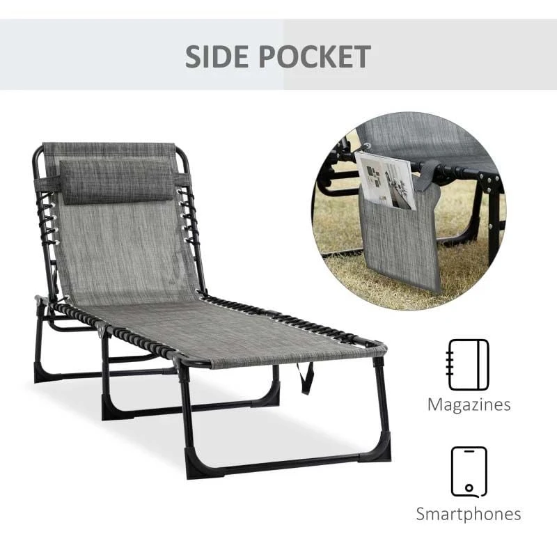 Outsunny Reclining Sun Lounger With Pillow - Grey - 84B-812V70 7 Outsunny Reclining Sun Lounger With Pillow - Grey - 84B-812V70 - Image 7