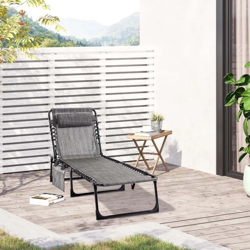 Outsunny Reclining Sun Lounger With Pillow - Grey - 84B-812V70 1 Outsunny Reclining Sun Lounger With Pillow - Grey - 84B-812V70