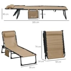 Outsunny Reclining Sun Lounger With Pillow - Beige - 84B-812V70BG -OUTSUNNY Sales Shop o u outsunny 84b 812v70bg dimensions