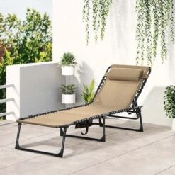 Outsunny Reclining Sun Lounger With Pillow - Beige - 84B-812V70BG -OUTSUNNY Sales Shop o u outsunny 84b 812v70bg lifestyle