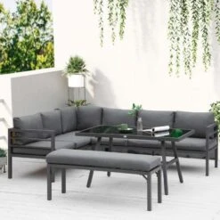 Outsunny 4 Piece L-shaped Garden Furniture Set - Grey - 84B-815V70