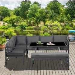 Outsunny 4 Piece L-shaped Garden Furniture Set - Grey - 84B-815V70 -OUTSUNNY Sales Shop o u outsunny 84b 815v70 lifestyle