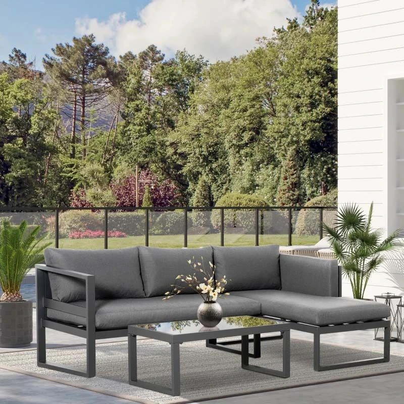 Outsunny 3 Piece L-shape Garden Furniture Set - Grey - 84B-816 1 Outsunny 3 Piece L-shape Garden Furniture Set - Grey - 84B-816