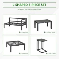 Outsunny 5 Piece L-shaped Garden Furniture Set - Grey - 84B-817V70CG 12 Outsunny 5 Piece L-shaped Garden Furniture Set - Grey - 84B-817V70CG -OUTSUNNY Sales Shop o u outsunny 84b 817v70cg 2