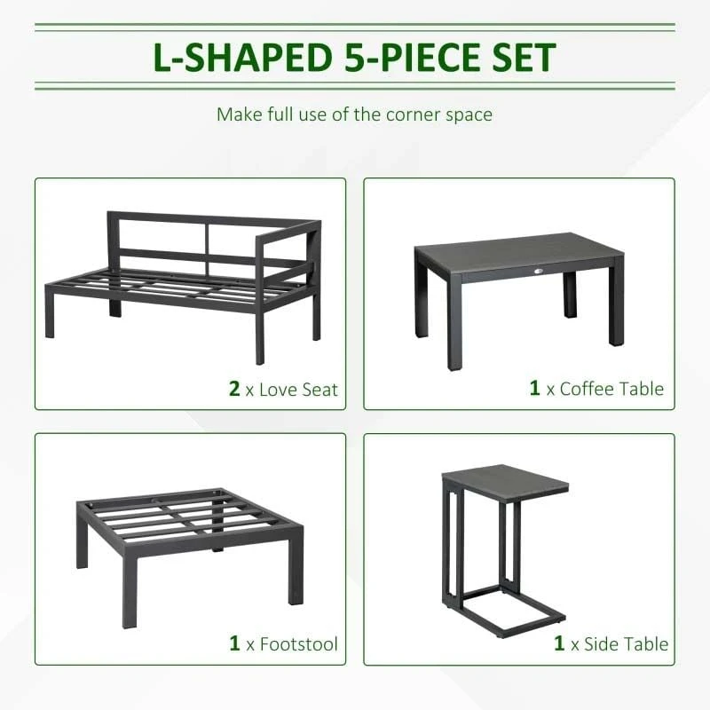 Outsunny 5 Piece L-shaped Garden Furniture Set - Grey - 84B-817V70CG 4 Outsunny 5 Piece L-shaped Garden Furniture Set - Grey - 84B-817V70CG - Image 4
