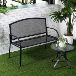 Outsunny 2-Seater Metal Garden Bench - Lawn Grey - 84B-825