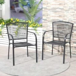Outsunny Set Of 2 Metal Garden Chairs - Grey - 84B-827GY
