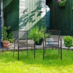 Outsunny Set Of 2 Metal Garden Chairs - Grey - 84B-827GY -OUTSUNNY Sales Shop o u outsunny 84b 827gy lifestyle