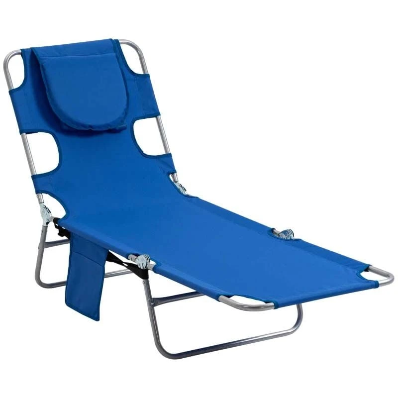 Outsunny Reclining Sun Lounger With Head Pillow - Blue - 84B-867BU 2 Outsunny Reclining Sun Lounger With Head Pillow - Blue - 84B-867BU - Image 2