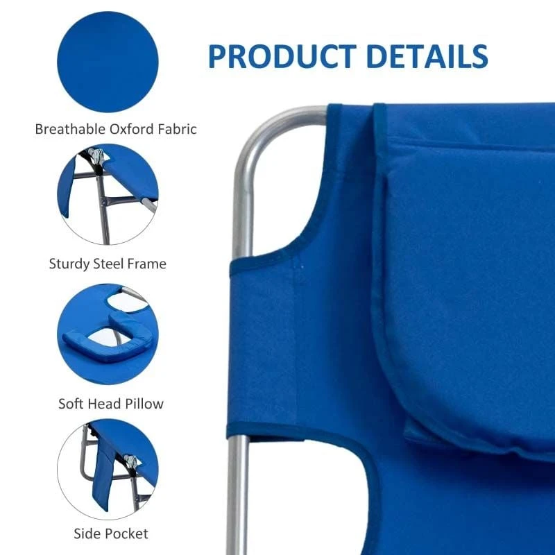 Outsunny Reclining Sun Lounger With Head Pillow - Blue - 84B-867BU 6 Outsunny Reclining Sun Lounger With Head Pillow - Blue - 84B-867BU - Image 6