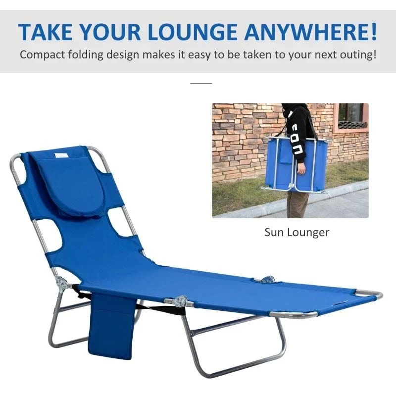 Outsunny Reclining Sun Lounger With Head Pillow - Blue - 84B-867BU 7 Outsunny Reclining Sun Lounger With Head Pillow - Blue - 84B-867BU - Image 7