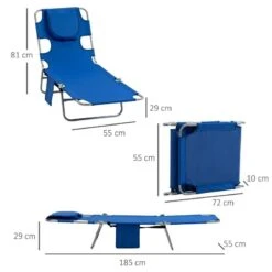 Outsunny Reclining Sun Lounger With Head Pillow - Blue - 84B-867BU 11 Outsunny Reclining Sun Lounger With Head Pillow - Blue - 84B-867BU -OUTSUNNY Sales Shop o u outsunny 84b 867bu dimensions