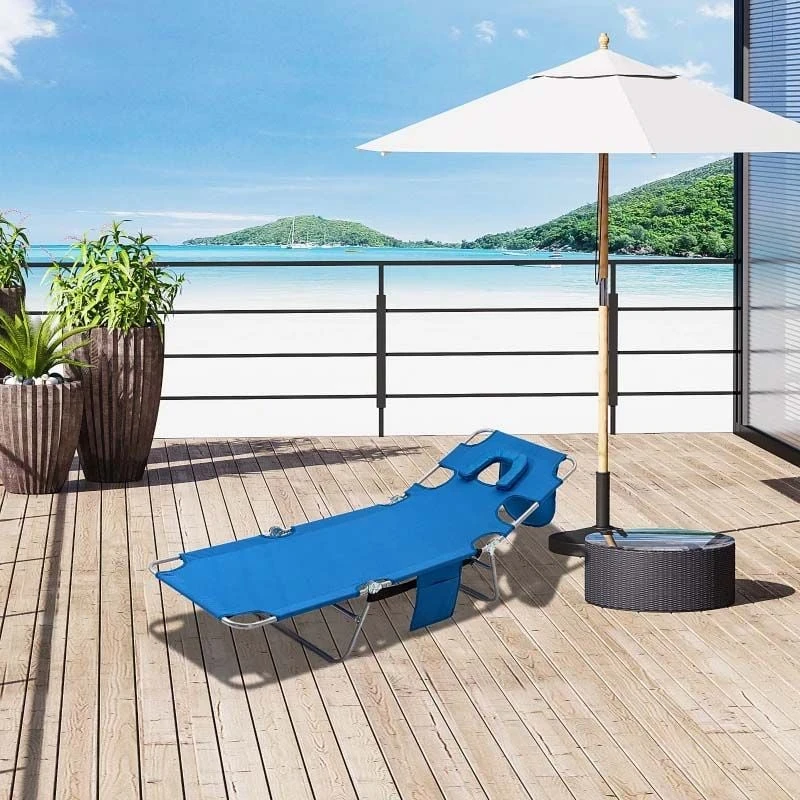 Outsunny Reclining Sun Lounger With Head Pillow - Blue - 84B-867BU 9 Outsunny Reclining Sun Lounger With Head Pillow - Blue - 84B-867BU - Image 9