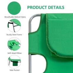 Outsunny Reclining Sun Lounger With Head Pillow - Green - 84B-867GN -OUTSUNNY Sales Shop o u outsunny 84b 867gn 4