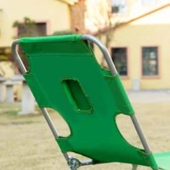 Outsunny Reclining Sun Lounger With Head Pillow - Green - 84B-867GN -OUTSUNNY Sales Shop o u outsunny 84b 867gn 6