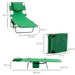 Outsunny Reclining Sun Lounger With Head Pillow - Green - 84B-867GN -OUTSUNNY Sales Shop o u outsunny 84b 867gn dimensions
