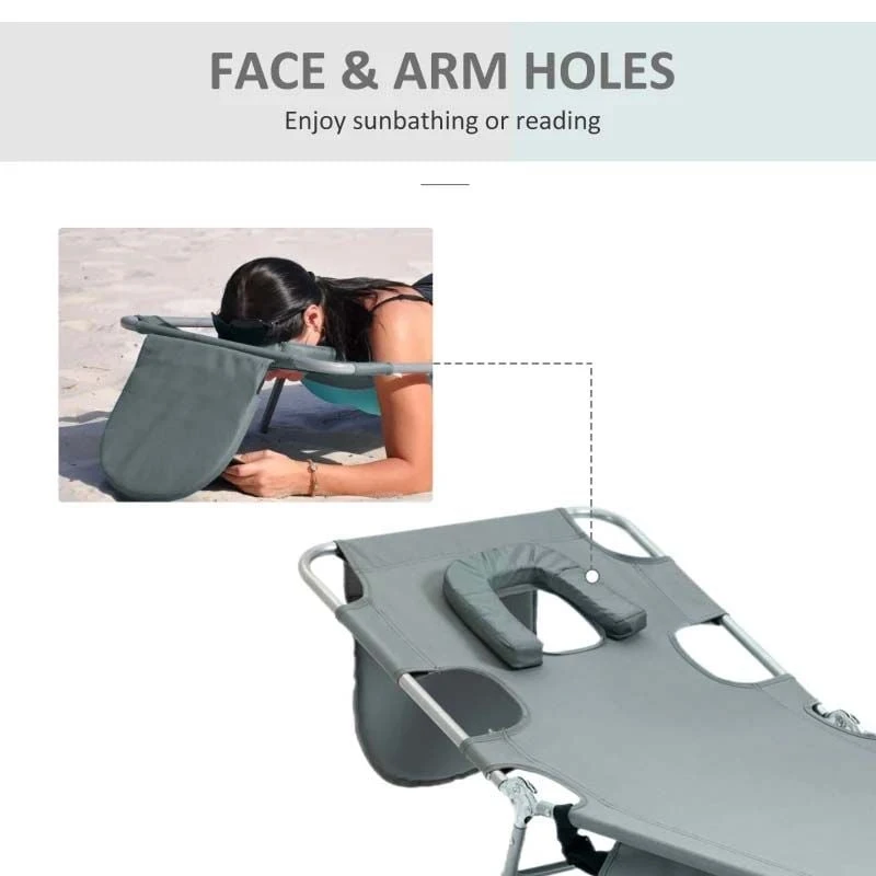 Outsunny Reclining Sun Lounger With Head Pillow - Grey - 84B-867GY 5 Outsunny Reclining Sun Lounger With Head Pillow - Grey - 84B-867GY - Image 5