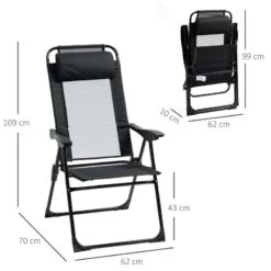 Outsunny Garden Reclining Chair Set With Pillow - Black - 84B-902V70BK -OUTSUNNY Sales Shop o u outsunny 84b 902v70bk dimensions