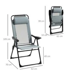 Outsunny Garden Reclining Chair Set With Pillow - Grey - 84B-902V70GY -OUTSUNNY Sales Shop o u outsunny 84b 902v70gy dimensions