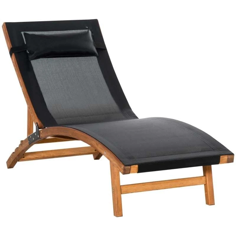 Outsunny Reclining Sun Lounger With Pillow - Black - 84B-912V70BK 2 Outsunny Reclining Sun Lounger With Pillow - Black - 84B-912V70BK - Image 2