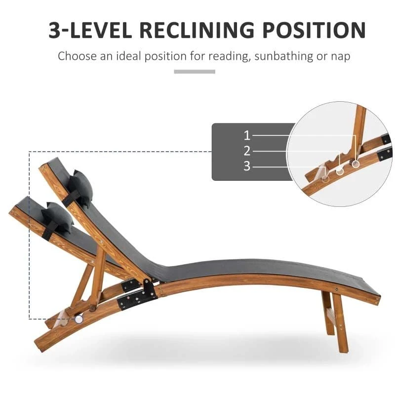 Outsunny Reclining Sun Lounger With Pillow - Black - 84B-912V70BK 6 Outsunny Reclining Sun Lounger With Pillow - Black - 84B-912V70BK - Image 6