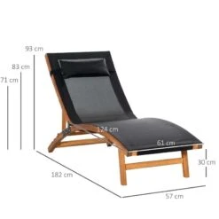 Outsunny Reclining Sun Lounger With Pillow - Black - 84B-912V70BK 11 Outsunny Reclining Sun Lounger With Pillow - Black - 84B-912V70BK -OUTSUNNY Sales Shop o u outsunny 84b 912v70bk dimensions