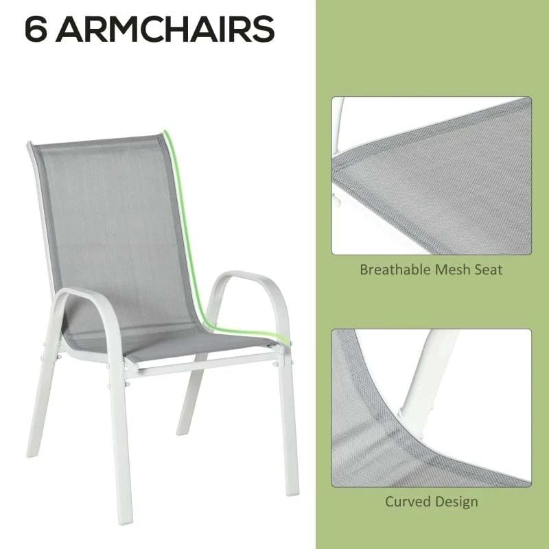 Outsunny 7 Piece Garden Dining Table And Chairs Patio Furniture Set - Grey - 84B-921V02 5 Outsunny 7 Piece Garden Dining Table And Chairs Patio Furniture Set - Grey - 84B-921V02 - Image 5