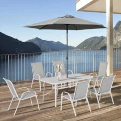 Outsunny 7 Piece Garden Dining Table And Chairs Patio Furniture Set - Grey - 84B-921V02 19 Outsunny 7 Piece Garden Dining Table And Chairs Patio Furniture Set - Grey - 84B-921V02 -OUTSUNNY Sales Shop o u outsunny 84b 921v02 outdoor
