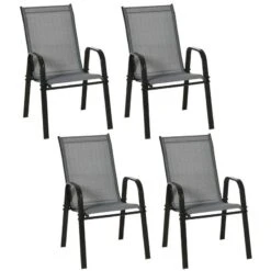 Outsunny Set Of 4 Stackable Garden Dining Chair Set - Dark Grey - 84B-925CG -OUTSUNNY Sales Shop o u outsunny 84b 925cg 1