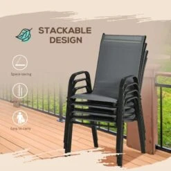 Outsunny Set Of 4 Stackable Garden Dining Chair Set - Dark Grey - 84B-925CG -OUTSUNNY Sales Shop o u outsunny 84b 925cg design