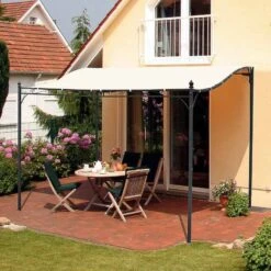 Outsunny 3 X 3m Pergola Gazebo Wall Mounted Garden Porch - Black & Cream White - 84C-038