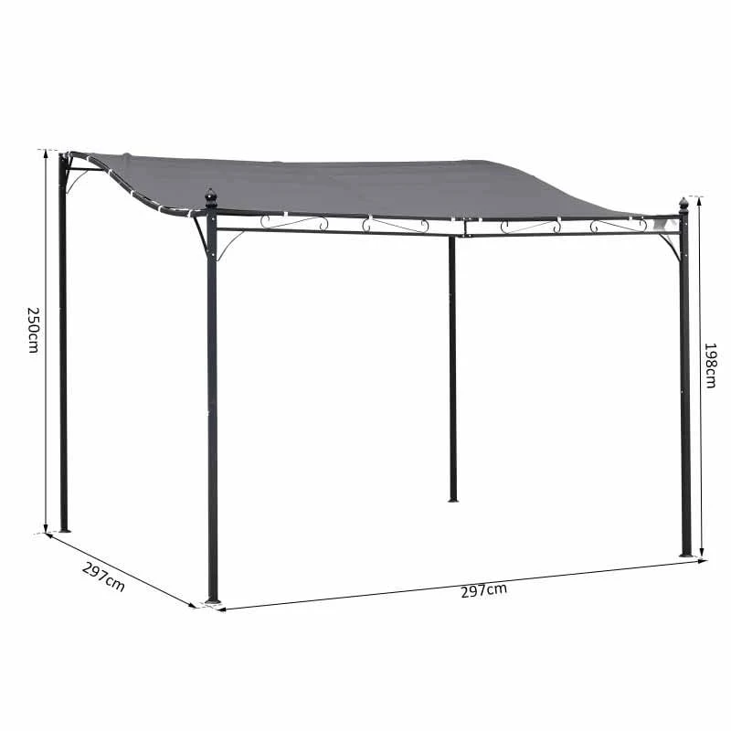 Outsunny 3 X 3m Freestanding Metal Wall Pergola Gazebo Awning Canopy - Grey - 84C-038GY 2 Outsunny 3 X 3m Freestanding Metal Wall Pergola Gazebo Awning Canopy - Grey - 84C-038GY - Image 2
