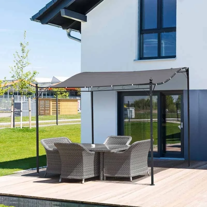 Outsunny 3 X 3m Freestanding Metal Wall Pergola Gazebo Awning Canopy - Grey - 84C-038GY 1 Outsunny 3 X 3m Freestanding Metal Wall Pergola Gazebo Awning Canopy - Grey - 84C-038GY