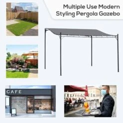 Outsunny 4 X 3m Wall Mounted Pergola Gazebo Awning For Garden & Door Porch - Black & Grey - 84C-038V01GY -OUTSUNNY Sales Shop o u outsunny 84c 038v01gy use