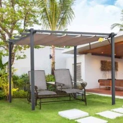 Outsunny 3 X 3m Outdoor Aluminium Pergola Gazebo Awning - Brown & Grey - 84C-054BK