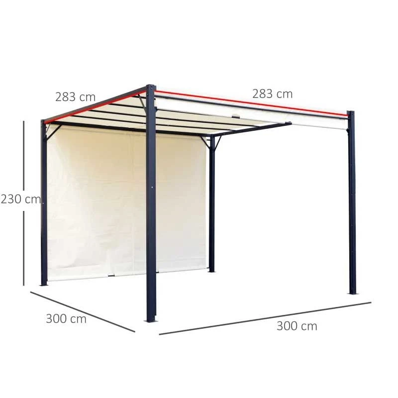 Outsunny 3 X 3m Outdoor Metal Retractable Pergola Gazebo Canopy - Cream White & Black - 84C-063CW 2 Outsunny 3 X 3m Outdoor Metal Retractable Pergola Gazebo Canopy - Cream White & Black - 84C-063CW - Image 2