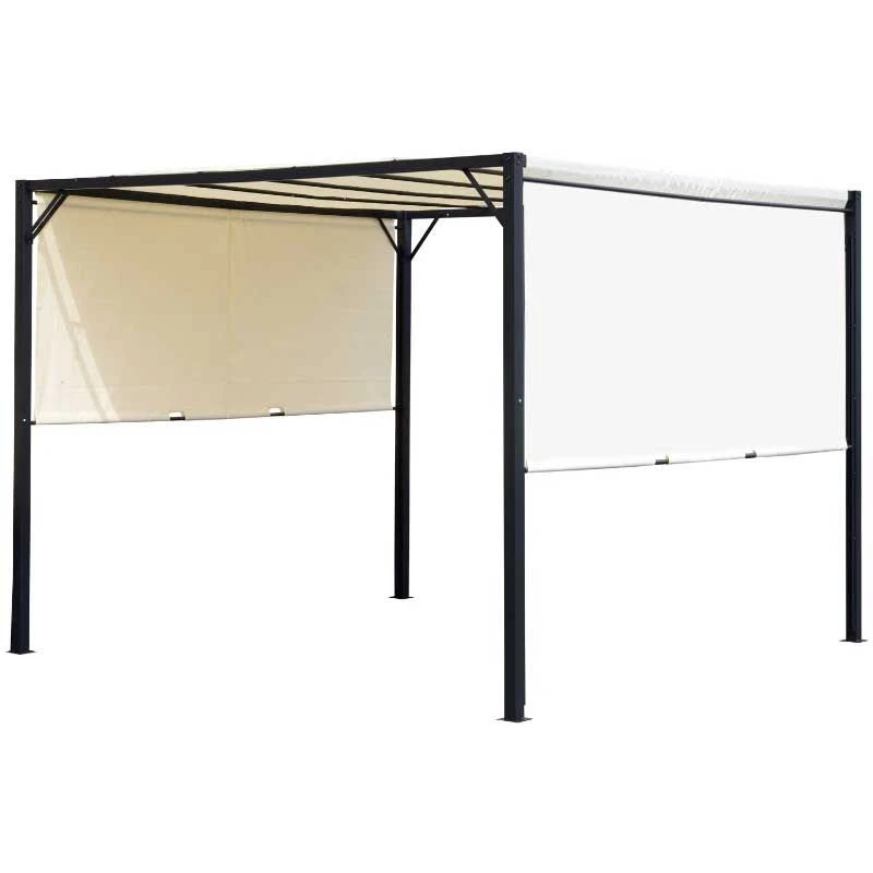 Outsunny 3 X 3m Outdoor Metal Retractable Pergola Gazebo Canopy - Cream White & Black - 84C-063CW 3 Outsunny 3 X 3m Outdoor Metal Retractable Pergola Gazebo Canopy - Cream White & Black - 84C-063CW - Image 3
